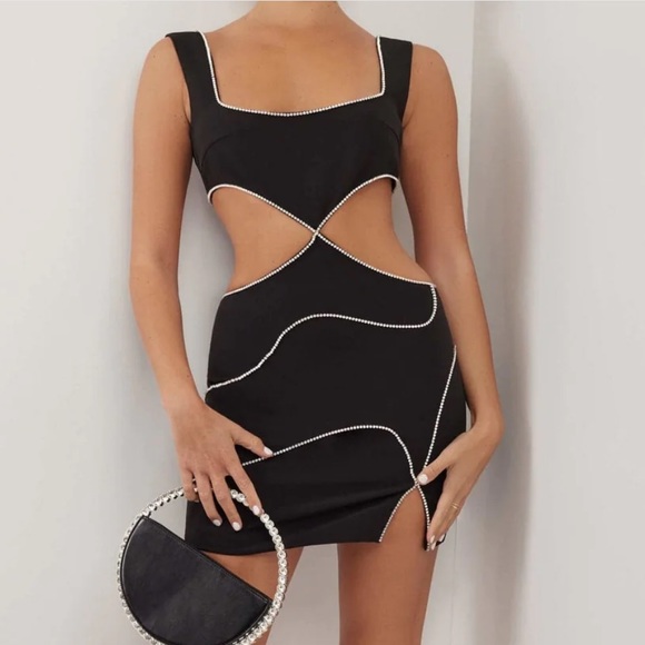 heiress beverly hills Dresses & Skirts - Heiress Beverly Hills Black crepe diamante swirl cutout mini dress